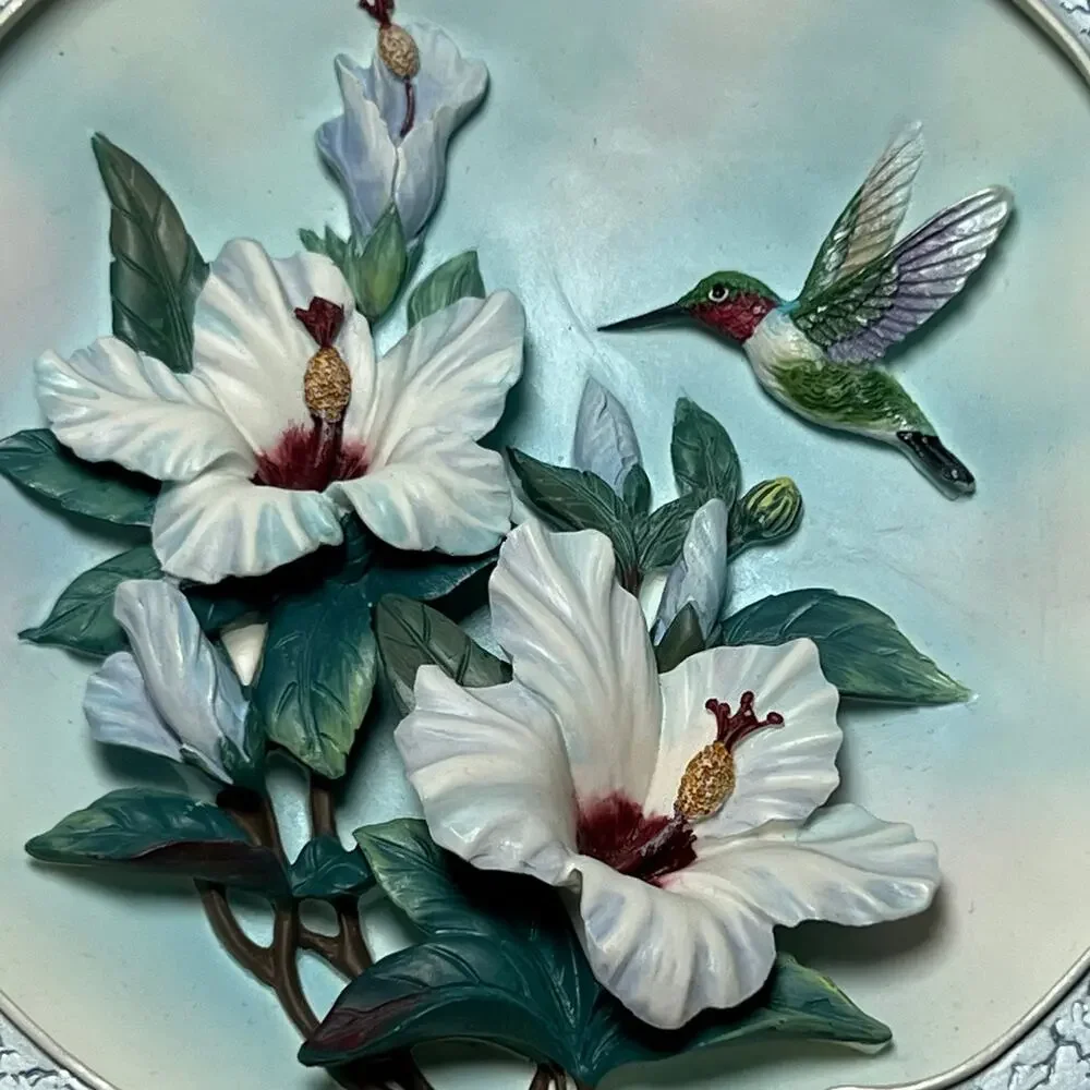 Lena Liu 3D Morning Jewels Rose Colored Dawn Hummingbird Plate Bradford Exchange